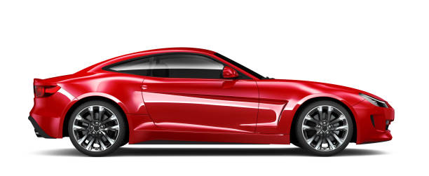 ilustración 3d del coche deportivo rojo genérico - vista lateral - carro rojo fotografías e imágenes de stock