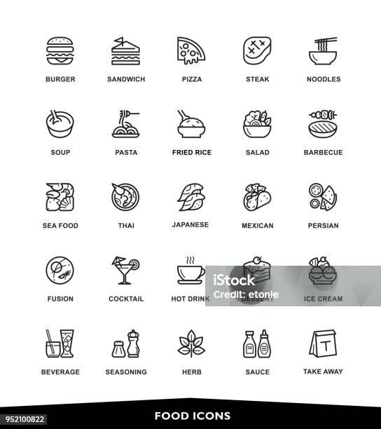 Food Icons - Arte vetorial de stock e mais imagens de Símbolo de ícone - Símbolo de ícone, Salada, Massa - Alimento Básico