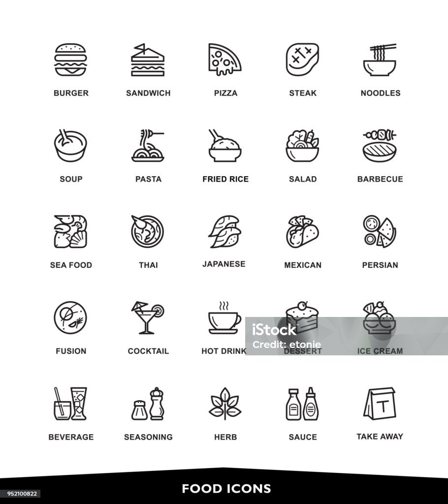 Food icons Restaurant, Food icons, vector, illustration, line, Modern Graphic Icon Symbol stock vector