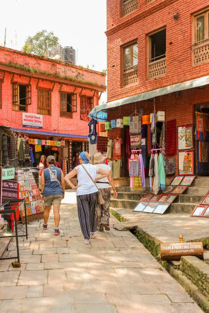 Kathmandu, Nepal - November 04, 2016: Tourists walking in Kathmandu streets Nepal, Asia.