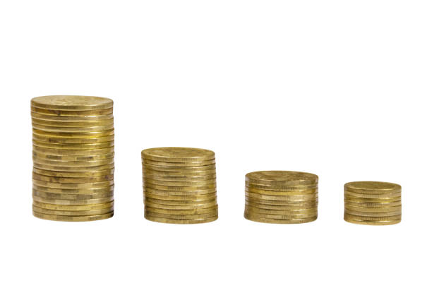 istock Stacks of golden coins isolated on white background 952103580