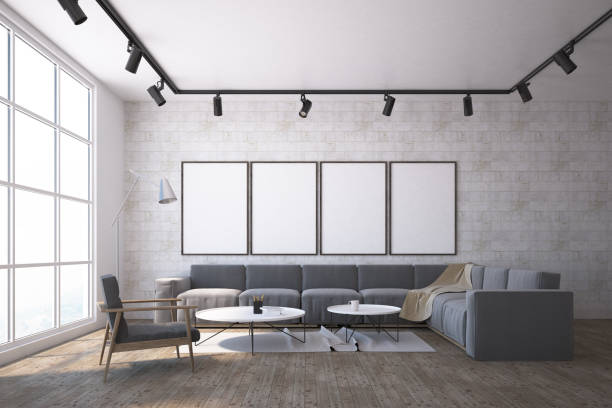 istock Poster gallery in a white brick living room 952105256