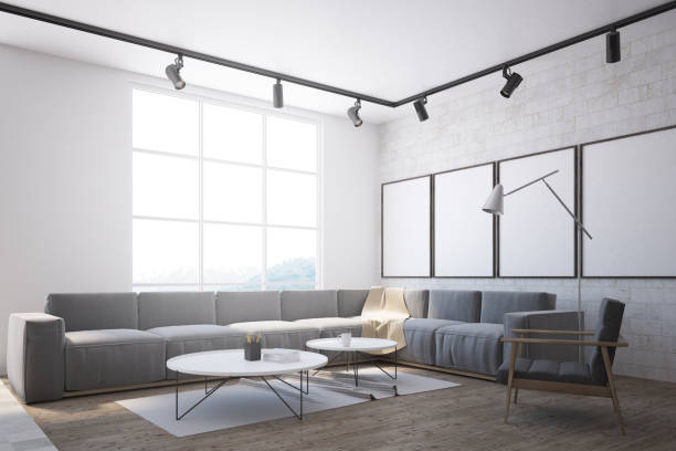 istock White brick scandinavian living room side view 952105502