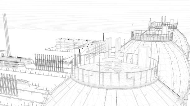 istock 3d rendering of a blueprint industrial city with detailed objects 952107388