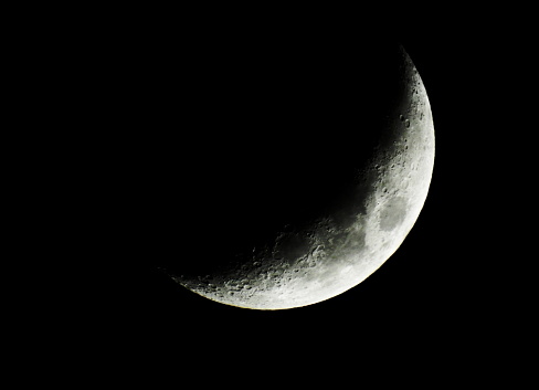 Beautiful crescent moon on a dark night in April