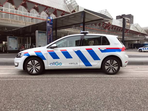 Almere, Flevoland, The Netherlands - March 17, 2018: Volkswagen Golf Security and Safety car from public transport company Allgo (Keolis Nederland) parked in the city of Almere. Nobody in the vehicle.