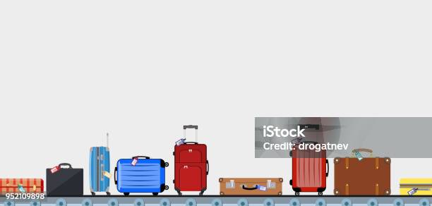 Airport Conveyor Belt With Passenger Luggage Bags Stock Illustration - Download Image Now - Travel, Luggage, Airport