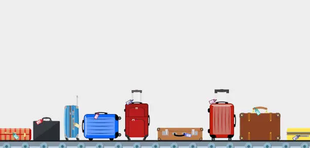Vector illustration of Airport conveyor belt with passenger luggage bags