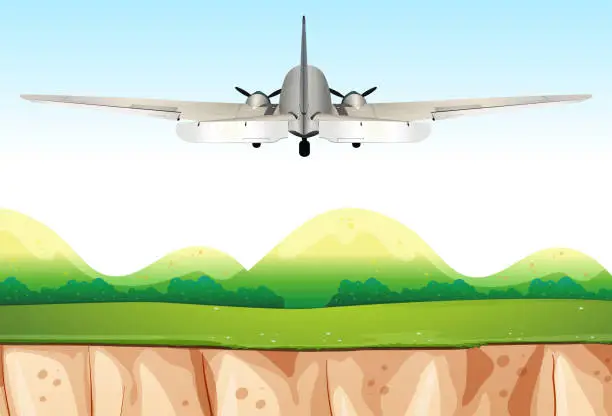 Vector illustration of Airplane Flying Over the Hills