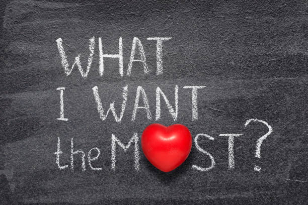 what I want the most question handwritten on chalkboard with red heart symbol instead of O\