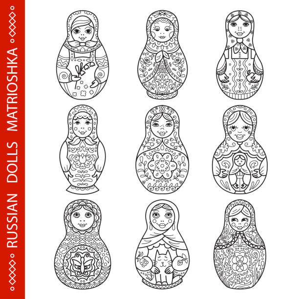 ilustraç�ões, clipart, desenhos animados e ícones de conjunto de bonecas russas aninhados tradicionais (matryoshka). - russia russian nesting doll babushka souvenir