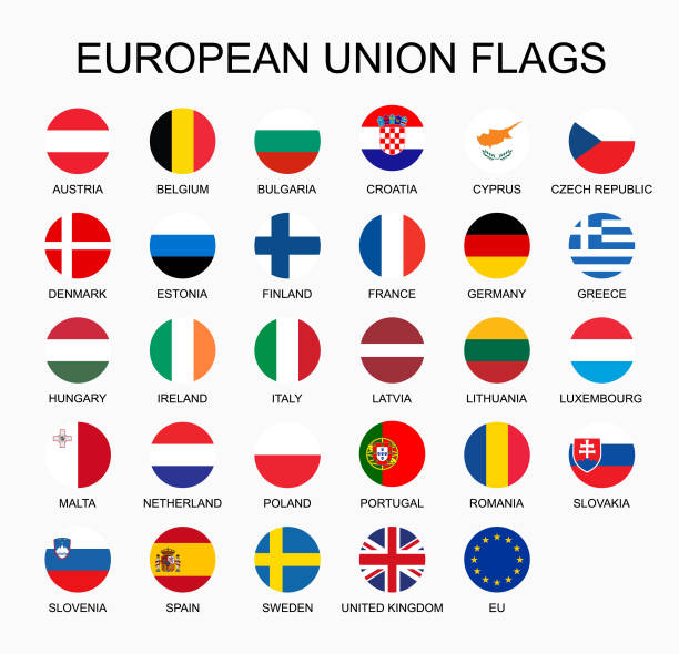 Vector illustration set of European Union countries flags on white background. vector art illustration
