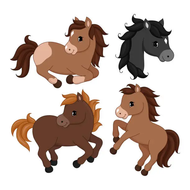 Vector illustration of Adorable cartoon horse character.