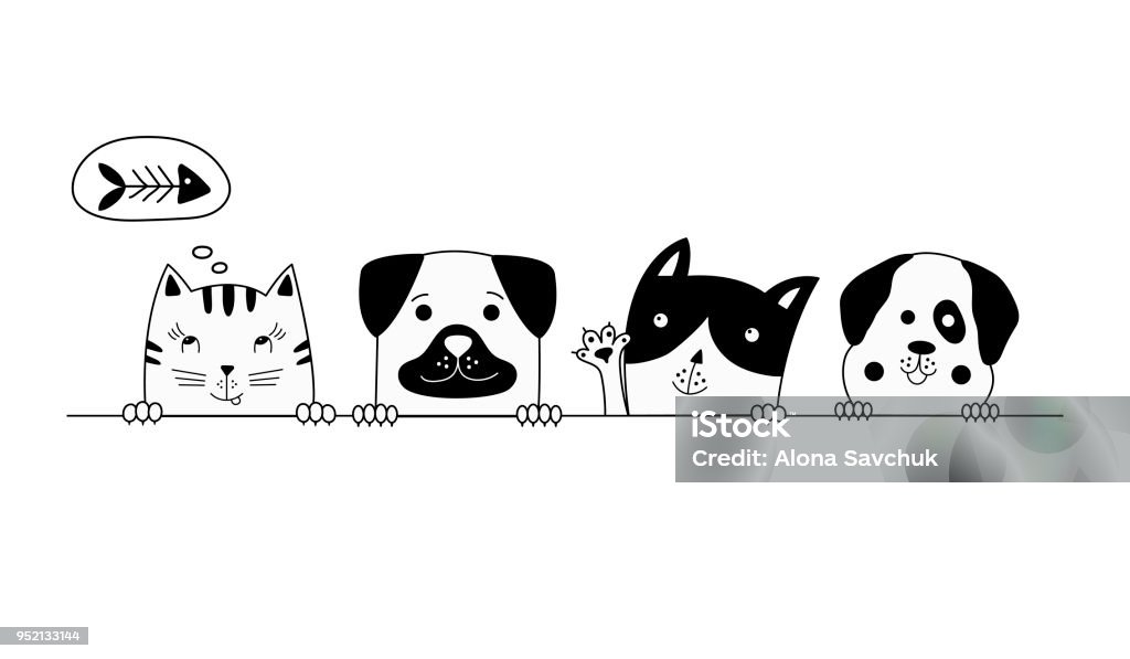 Funny dog and cute cat best friends. Vector illustration. Dog stock vector