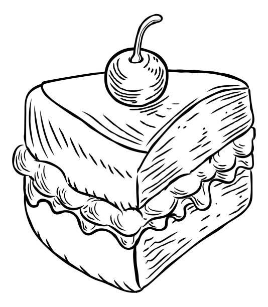 ジャムとクリーム ケーキ ヴィンテージ レトロな木版画のスタイル - engraving old fashioned cake food点のイラスト素材／クリップアート素材／マンガ素材／アイコン素材