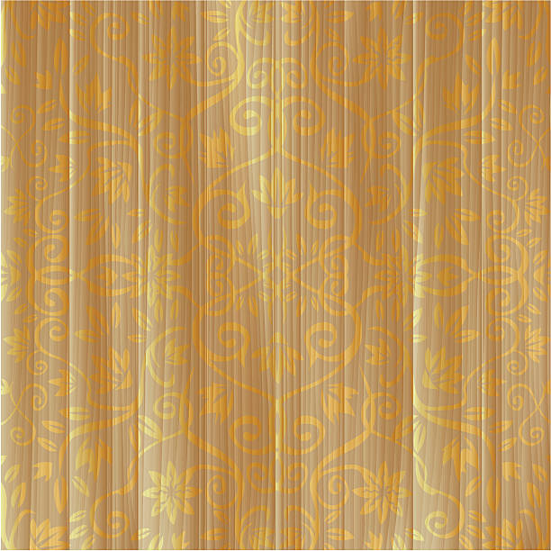 istock Wooden board with golden floral ornament 95213585