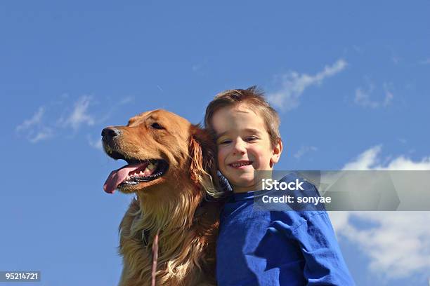 Boy And Dog Stock Photo - Download Image Now - American Culture, Animal, Autumn