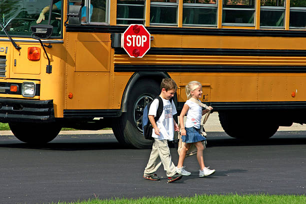 Close up on school bus in the parking lot