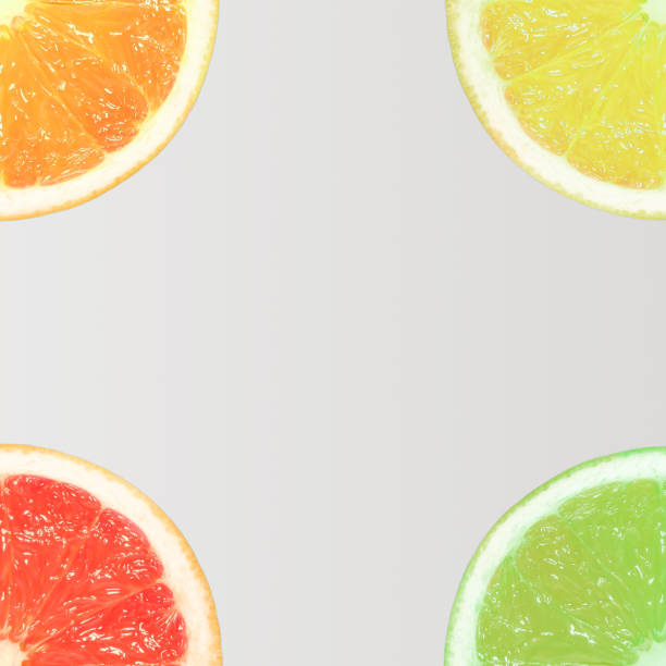 istock Slices of orange, lemon, grapefruit and lime on bright background. Minimal summer concept. Flat lay. 952186546