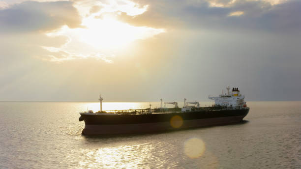 istock Large cargo ship sailing the sea at sunset 952187536