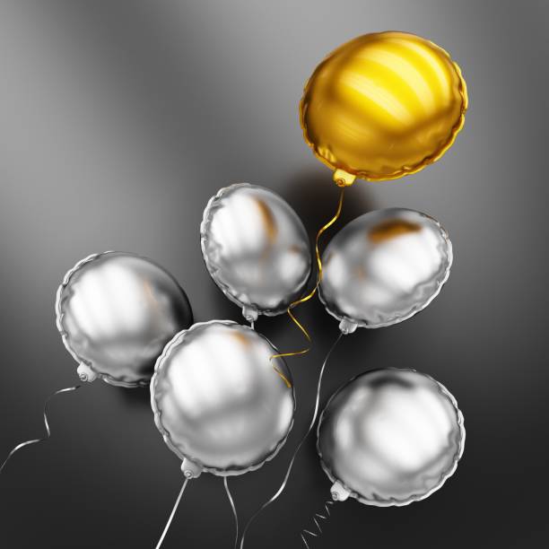 istock Gold and Silver Balloons Floating in front view - Stock Image 952190058