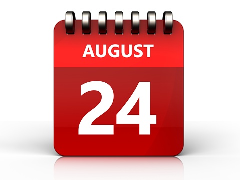 3d illustration of august 24 calendar over white background