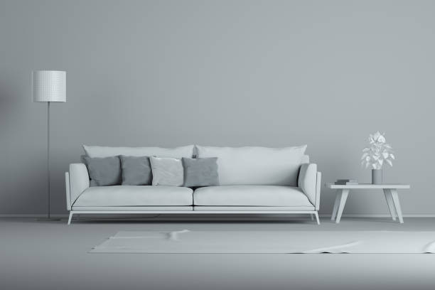istock White interior design minimal style concept. Gray modern sofa in gray living room 952206618