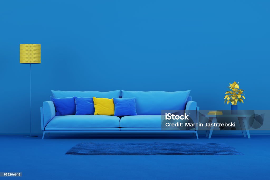 Conceito de estilo minimalista de design de interiores - Foto de stock de Azul royalty-free