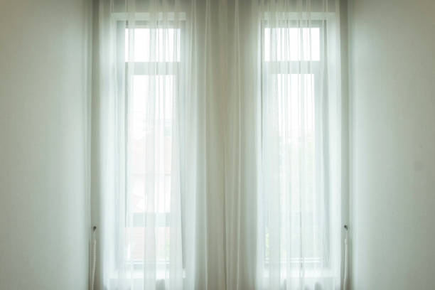 istock Background and texture of white drape at the window. 952244828