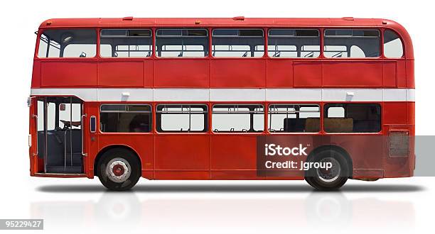Красный Двухэтажном Автобусе На Белом — стоковые фотографии и другие картинки Автобус - Автобус, Двухэтажный автобус, Лондон - Англия