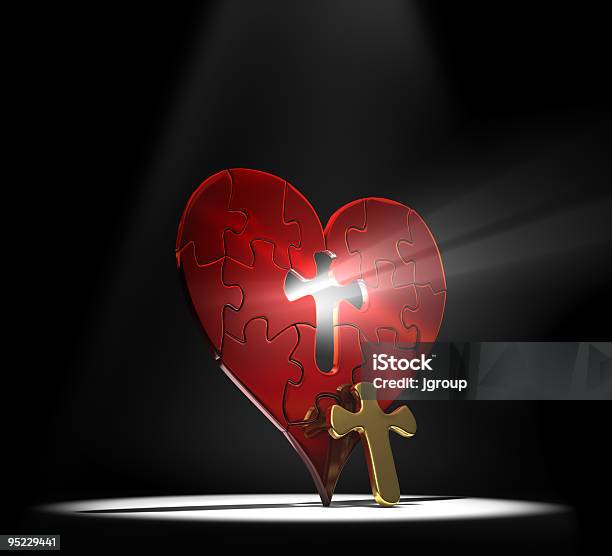 Heart Shaped Puzzle With A Cross Removed From The Center Stock Photo - Download Image Now