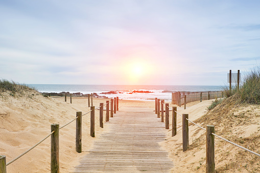 Boardwalk leading to Praia da Falésia beach, Algarve, Portugal