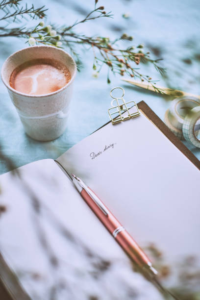 istock Diary and a cup of coffee on a turquoise napkin 952308548
