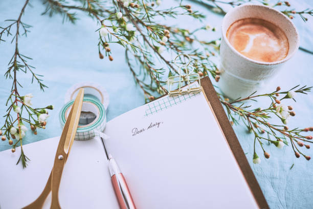 istock Diary and a cup of coffee on a turquoise napkin 952308570