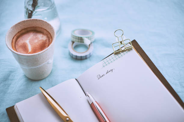 istock Diary and a cup of coffee on a turquoise napkin 952308670