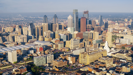 Aerial shot of the Cathedral Basilica of Saints Peter and Paul in Logan Square, Philadelphia. Shot in PA, USA.