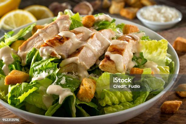 Chicken Caesar Salad Stock Photo - Download Image Now - Salad, Chicken Meat, Lettuce