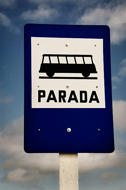 Bus stop sign in South America stock photo