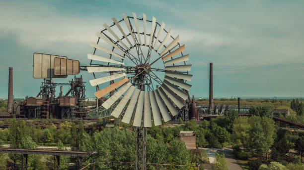 Landscape of the Landschaftspark Duisburg North Ruhrgebiet industrial culture Germany windmill in the landscape park duisburg north  Ruhrgebiet industrial culture Germany landschaftspark duisburg nord stock pictures, royalty-free photos & images