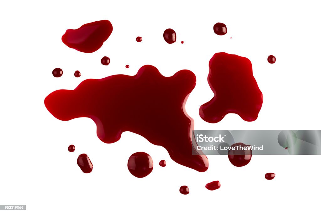 Gota de sangre, sangrado goteo splash aislada sobre fondo blanco - Foto de stock de Sangre libre de derechos