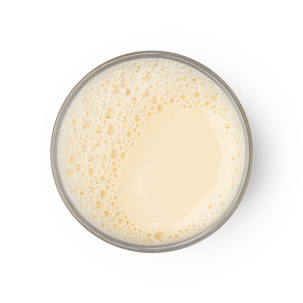 istock Cup with soy milk bubble foam on top view isolated texture on white background with copy space object design 952319448