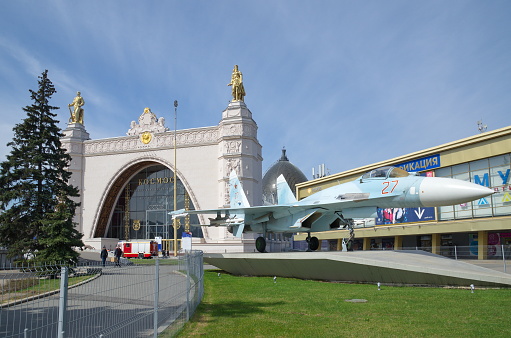 Belgrade, Serbia - May 07, 2018: Fighter Jet in Front of Aircraft Museum at Airport Nikola Tesla in Surcin.