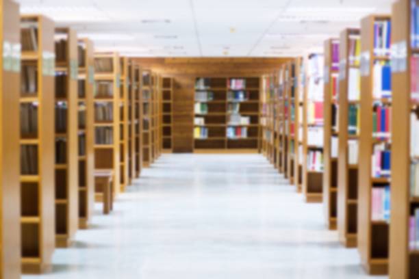 Blur image of picture large public library background. Library resources, including vast knowledge. Education concepts.