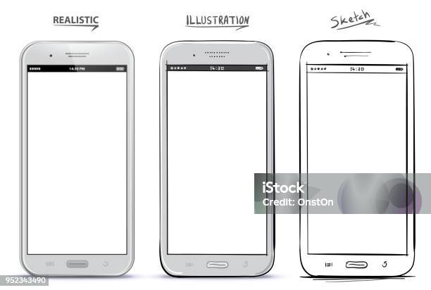 Handy Vektor Zeichnung Mit Verschiedenen Stilen Stock Vektor Art und mehr Bilder von Telefon - Telefon, Zeichnen, Handy