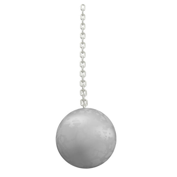 istock Wrecking ball with silver chain, 3d illustration. Isolated on white background. 952354376