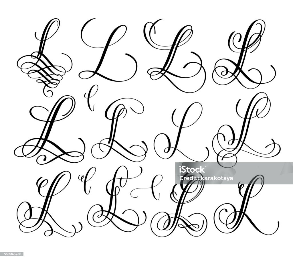 L R Script Font Calligraphy Lettering Script Font L Set Hand Written Stock Illustration ...