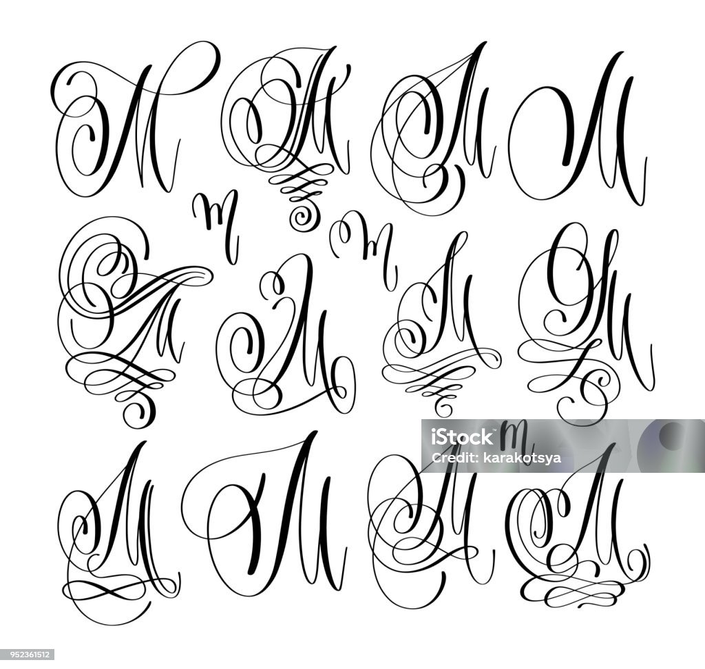 M S Script Lettering Calligraphy Lettering Script Font M Set Hand Written Stock Illustration ...
