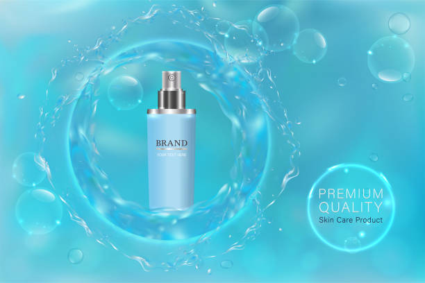 istock Blue cosmetic container with advertising background ready to use, blue liquid luxury skin care ad. 952361918