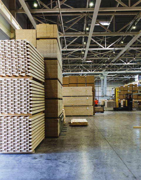 istock Modern production and storage room with lumber produced and ready for shipment. 952365892