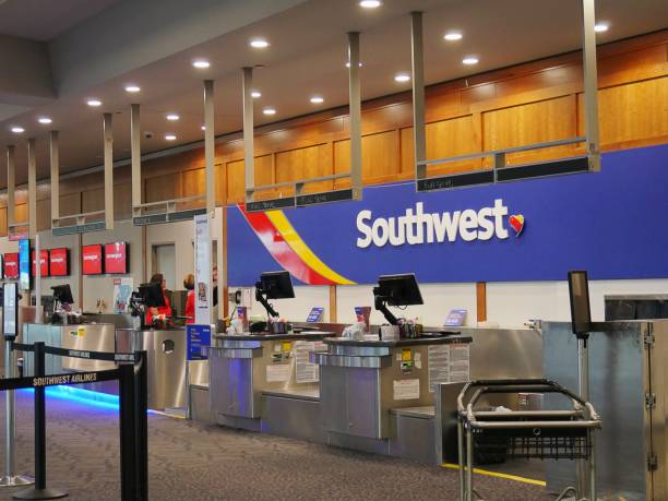 Southwest Airlines at the T. F. Green Airport in Warwick Rhode Island WARWICK, RHODE ISLAND—SEPTEMBER 2017: Check-in counters for Southwest Airlines at the T. F. Green Airport in Warwick, Kent County, Rhode Island. providence rhode island photos stock pictures, royalty-free photos & images